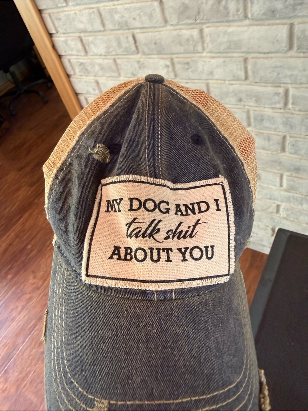 Dog Lover Trucker Hat in Black and Tan with Humorous Patch